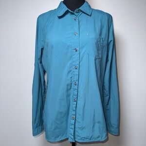 Orvis Womens Teal Blue L/S Button Down Hiking Fishing Shirt Roll Tab Size M